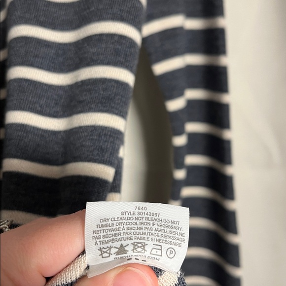 Tory Burch Tunic Sweater Merino Wool Gray Striped Crewneck Long Sleeve XS - Picture 5 of 5